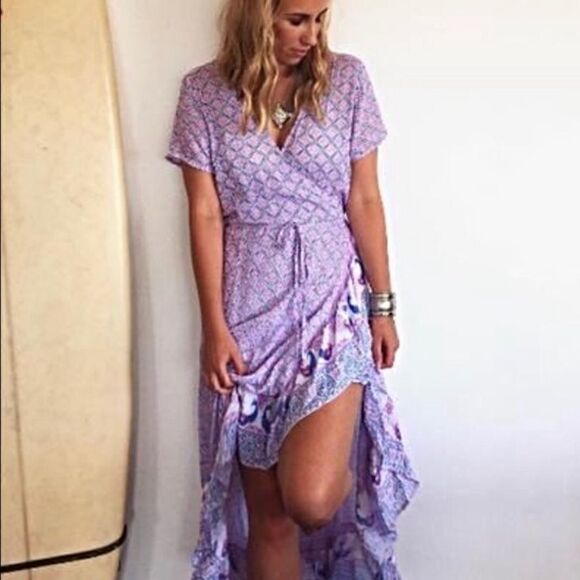 HOUSE OF SKYE BOHO ALOHA GYPSY RUFFLE WRAP DRESS - Picture 2 of 10